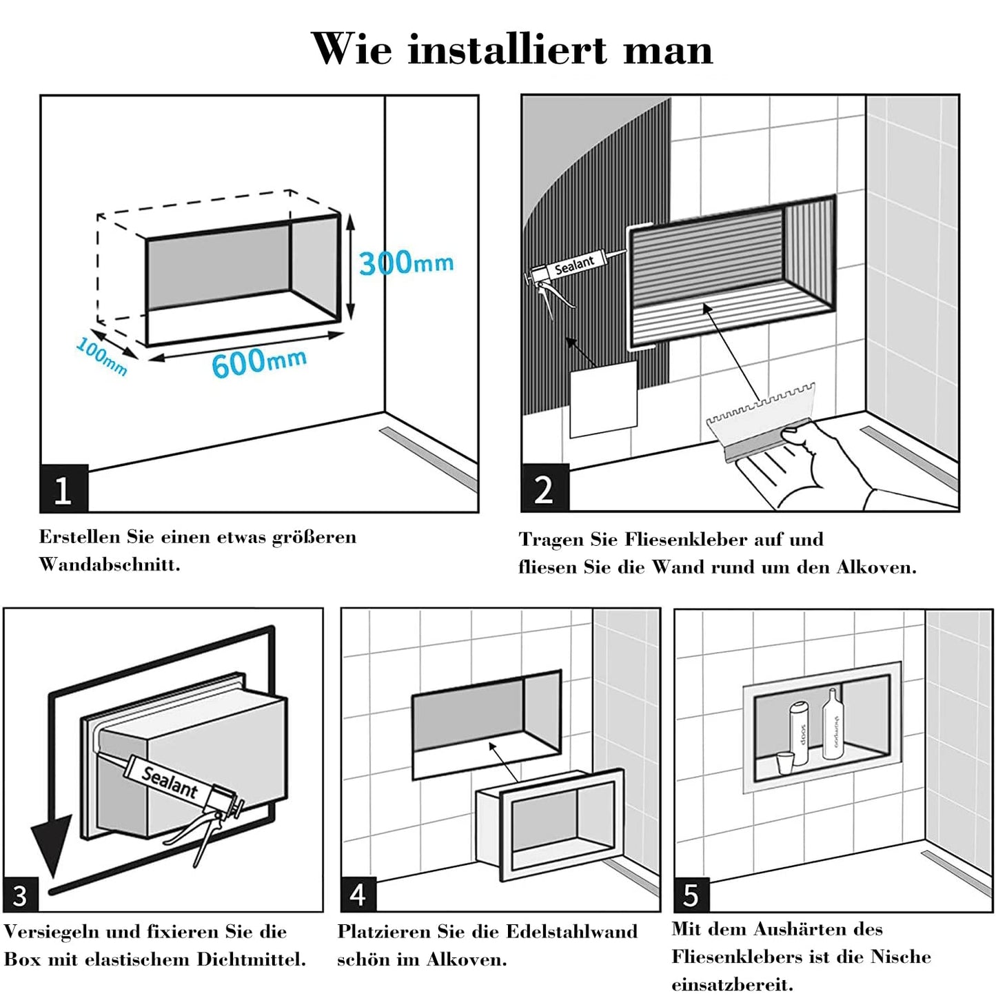 Neodrain Nicho de Ducha Empotrado con Estante (60x30 cm)