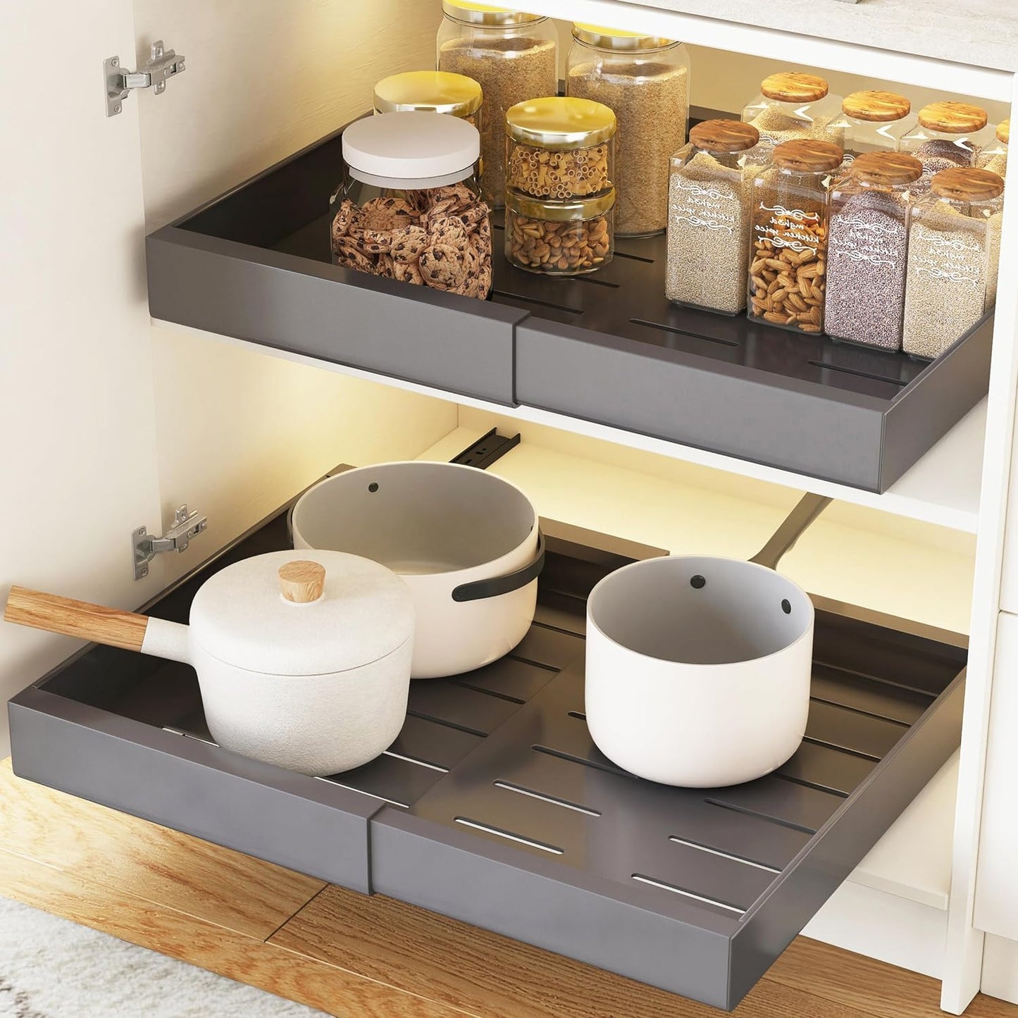 Organizadores Deslizantes Extensibles para Gabinetes de Cocina y Baño