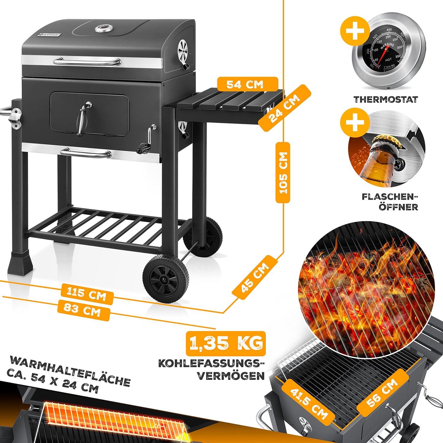 KESSER® Parrilla de Carbón con Carrito